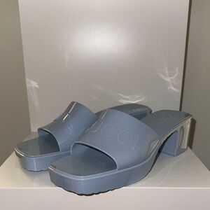 Gucci Women's Light Blue Rubber Platform Mules